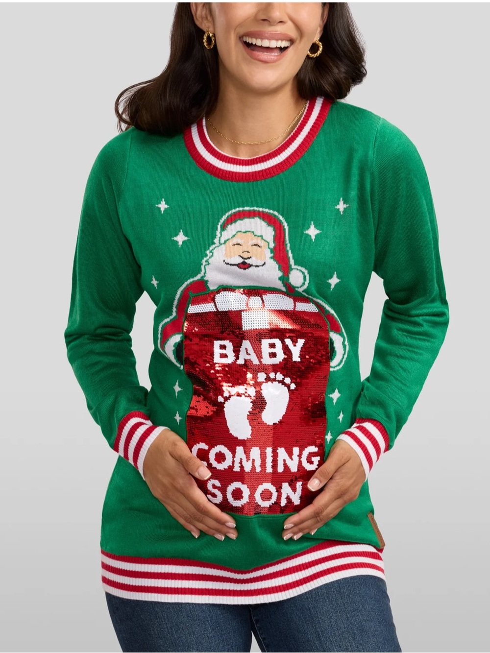 Tipsy Elves Big Reveal reversible sequin maternity sweater XS